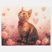 Abessijnse kat met Rozen - Valentijnsdag Fleece Deken (Voorkant (Horizontaal))