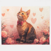 Abessijnse kat met Rozen - Valentijnsdag Fleece Deken (Voorkant (Horizontaal))