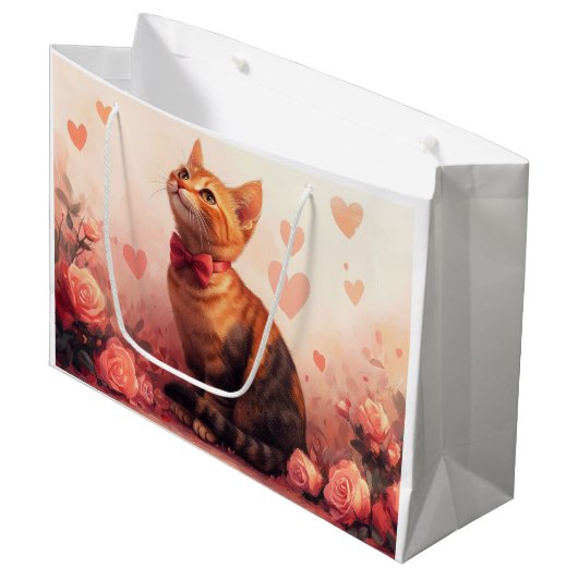 Abessijnse kat met Rozen - Valentijnsdag Groot Cadeauzakje (Voorkant Gekanteld)