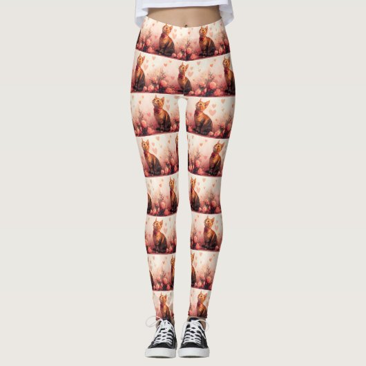 Abessijnse kat met Rozen - Valentijnsdag Leggings (Voorkant)