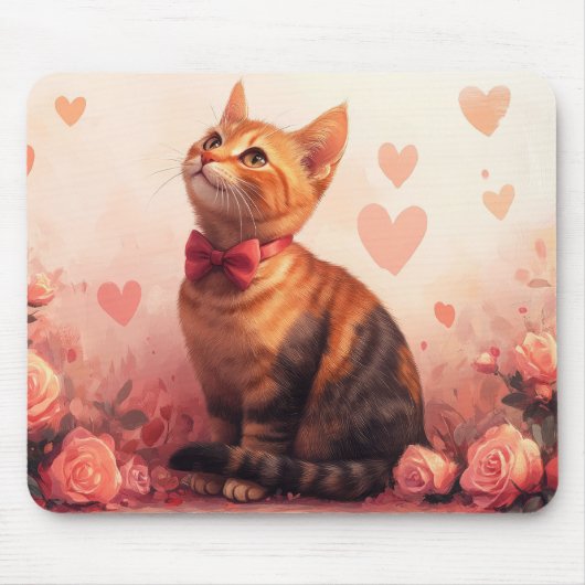 Abessijnse kat met Rozen - Valentijnsdag Muismat (Voorkant)