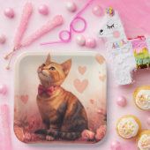 Abessijnse kat met Rozen - Valentijnsdag Papieren Bordje (Feest)