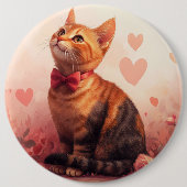 Abessijnse kat met Rozen - Valentijnsdag Ronde Button 6,0 Cm (Voorkant)