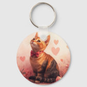 Abessijnse kat met Rozen - Valentijnsdag Sleutelhanger (Voorkant)