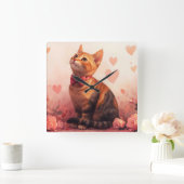 Abessijnse kat met Rozen - Valentijnsdag Vierkante Klok (Huis)