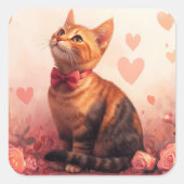 Abessijnse kat met Rozen - Valentijnsdag Vierkante Sticker (Voorkant)
