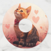 Abessijnse kat met Rozen - Valentijnsdag Wijnglaslabel (Voorkant)