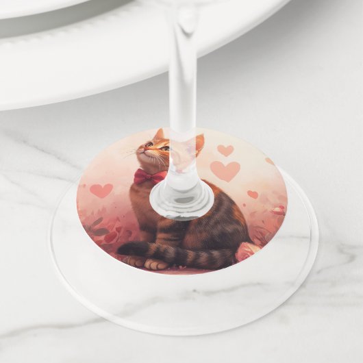 Abessijnse kat met Rozen - Valentijnsdag Wijnglaslabel (Dichtbij)