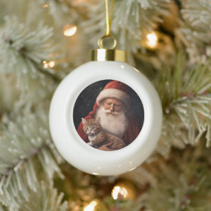 Abessijnse kat met Sinterklaas Festive Kerstmis Keramische Bal Ornament
