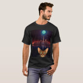 Abessijnse kat met stadsgezicht op de achtergrond t-shirt (Voorkant volledig)