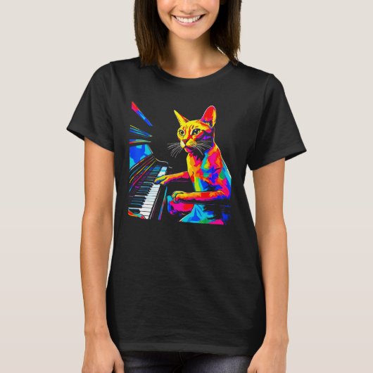 Abessijnse kat pianist t-shirt (Voorkant)