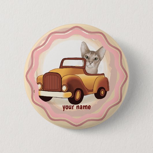 Abessijnse Kat Rijdt Auto Ronde Button 5,7 Cm (Voorkant)