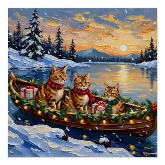Abessijnse Katten Kerst Boot Vakantie Perfect Poster (Voorkant)