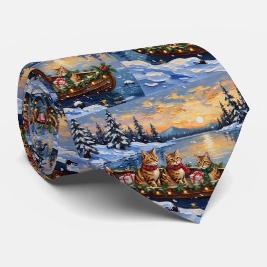 Abessijnse Katten Kerst Boot Vakantie Stropdas (Opgerold)