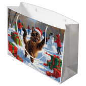 Abessijnse Katten Kerst Sneeuwscène Groot Cadeauzakje (Achterkant Gekanteld)