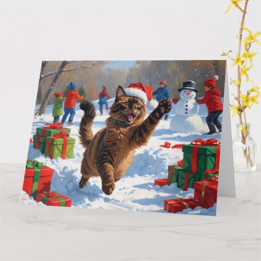 Abessijnse Katten Kerst Sneeuwscène Kaart (Gele Bloem)