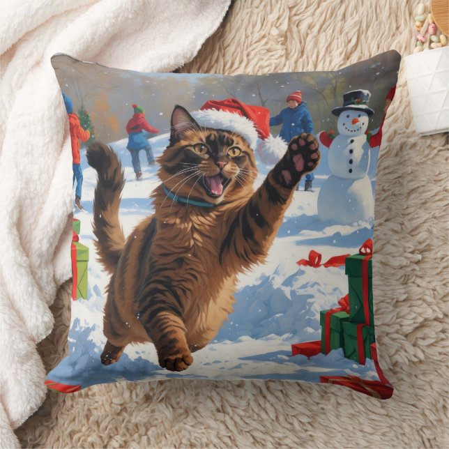 Abessijnse Katten Kerst Sneeuwscène Kussen (Deken)