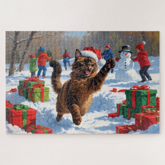 Abessijnse Katten Kerst Sneeuwscène Legpuzzel (Horizontaal)
