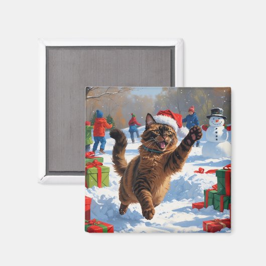 Abessijnse Katten Kerst Sneeuwscène Magneet (Voorkant / Achterkant)