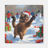 Abessijnse Katten Kerst Sneeuwscène Magneet (Voorkant)