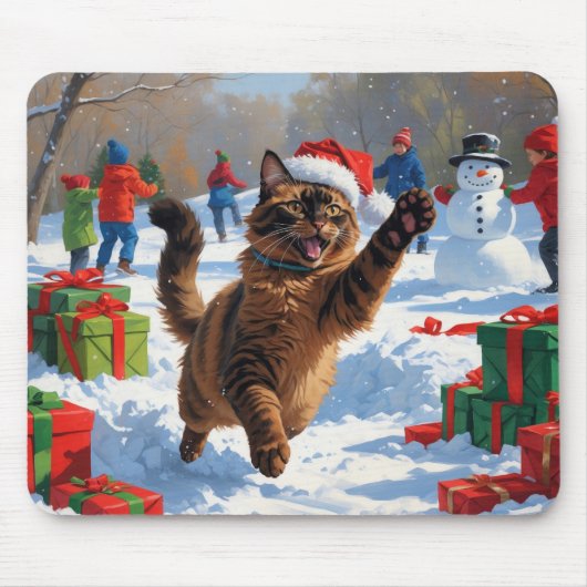 Abessijnse Katten Kerst Sneeuwscène Muismat (Voorkant)
