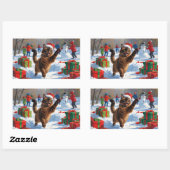 Abessijnse Katten Kerst Sneeuwscène Rechthoekige Sticker (Vel)