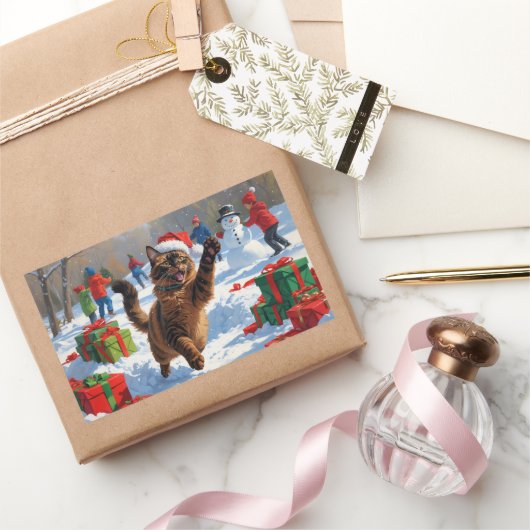 Abessijnse Katten Kerst Sneeuwscène Rechthoekige Sticker (Geschenken)