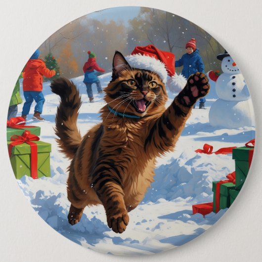 Abessijnse Katten Kerst Sneeuwscène Ronde Button 6,0 Cm (Voorkant)