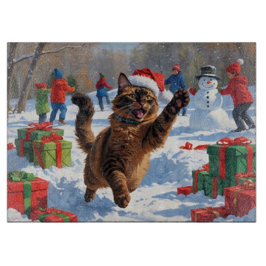 Abessijnse Katten Kerst Sneeuwscène Snijplank (Voorkant)