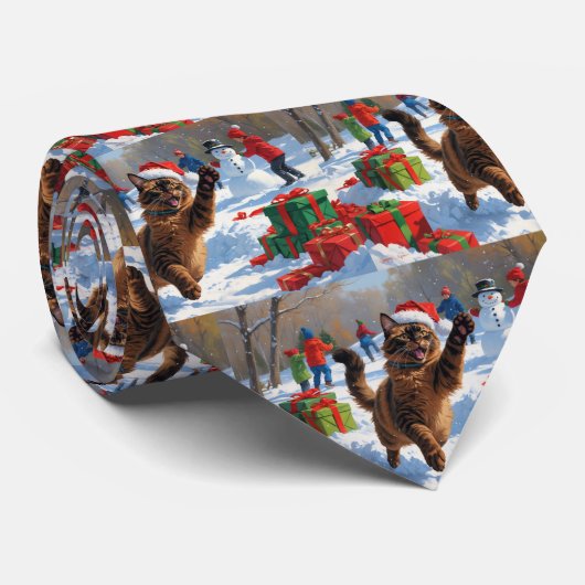 Abessijnse Katten Kerst Sneeuwscène Stropdas (Opgerold)