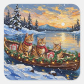 Abessijnse Katten Kerstboot Vakantie Vierkante Sticker (Voorkant)