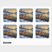Abessijnse Katten Kerstboot Vakantie Vierkante Sticker (Vel)