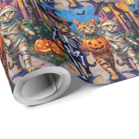 Abessijnse katten truc-of-behandeling in Halloween Cadeaupapier (Rol Hoek)