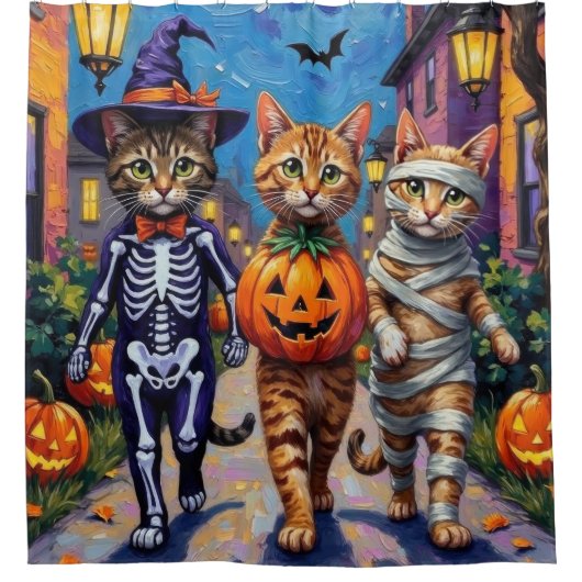 Abessijnse katten truc-of-behandeling in Halloween Douchegordijn (Voorkant)