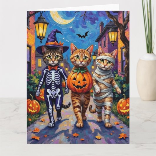 Abessijnse katten truc-of-behandeling in Halloween Kaart (Voorkant)