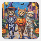 Abessijnse katten truc-of-behandeling in Halloween Vierkante Sticker (Voorkant)