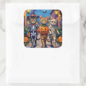 Abessijnse katten truc-of-behandeling in Halloween Vierkante Sticker (Tas)