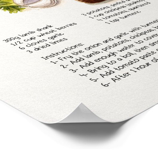 Abgoosht Recept Poster – Perzische voedselillustra (Hoek)