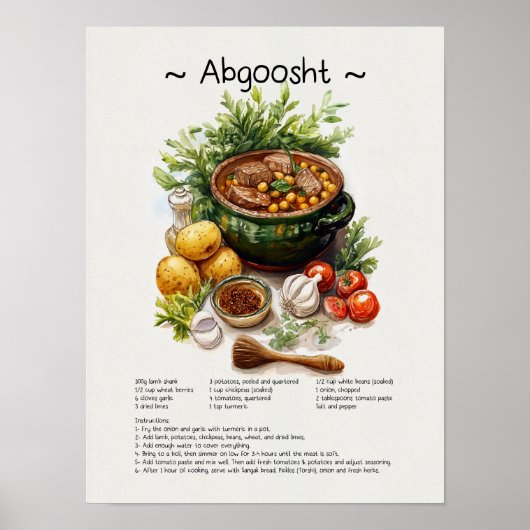 Abgoosht Recept Poster – Perzische voedselillustra (Voorkant)