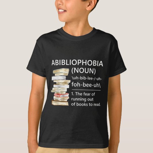 Abibliophobia definitie grappig lezen boek worm t-shirt (Voorkant)
