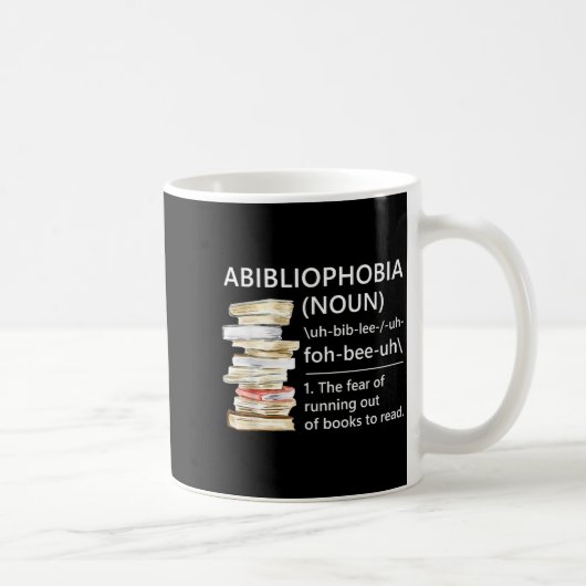 Abibliophobia definitie leuke leesboek worm koffiemok (Rechts)