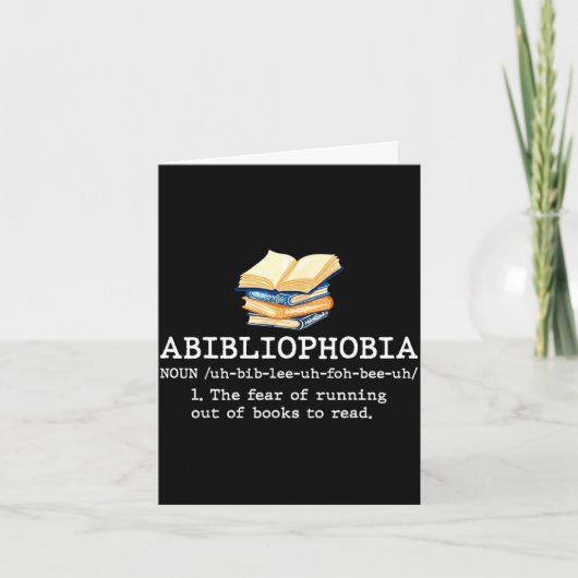 Abibliophobia definitie leuke leesboekworm kaart (Voorkant)