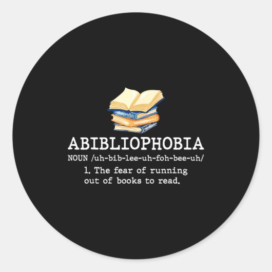 Abibliophobia definitie leuke leesboekworm ronde sticker (Voorkant)