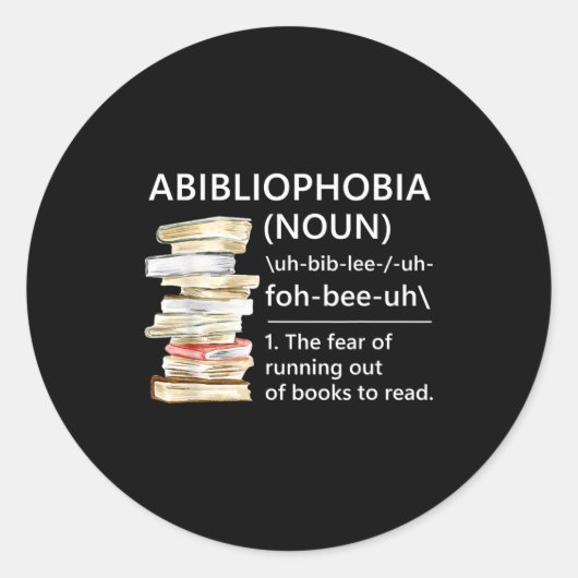 Abibliophobia definitie leuke leesboekworm ronde sticker (Voorkant)