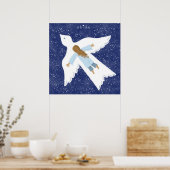 "Abide" meisje en vliegende vogel tegen de nachtel Poster (Keuken)