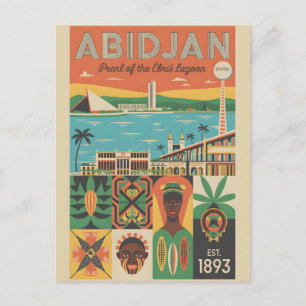 Abidjan Ivoorkust Retro Reisposter Kunst Feestdagenkaart