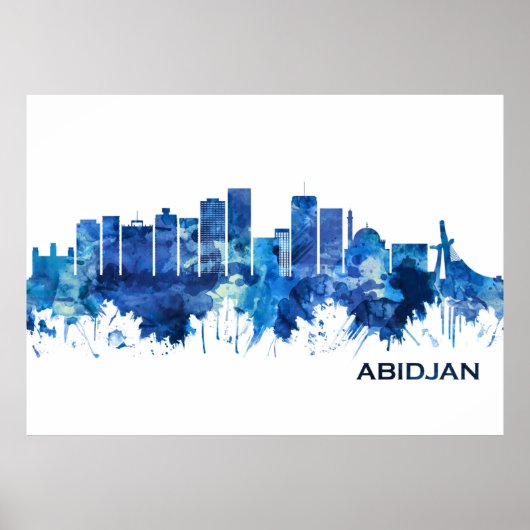 Abidjan Ivory Coast Skyline Blue Poster (Voorkant)