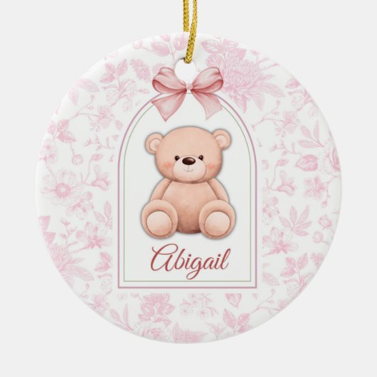 Abigail | Aangepaste Roze Teddybeer Nursery Design Keramisch Ornament (Voorkant)