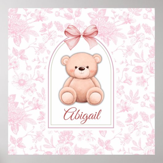Abigail | Aangepaste Roze Teddybeer Nursery Design Poster (Voorkant)