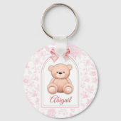 Abigail | Aangepaste Roze Teddybeer Nursery Design Sleutelhanger (Voorkant)